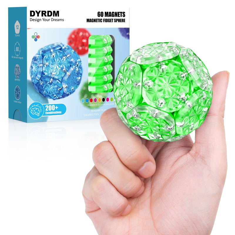 DYRDM Magnetic Fidget Sphere 12 PCS 200 Combinations with Magnet Blocks Magnetic Fidget Toys Sensory Balls Desk Toys for Adults Teens 14 Stress Relief Gift Stocking Stuffers Glass Green - Image 3