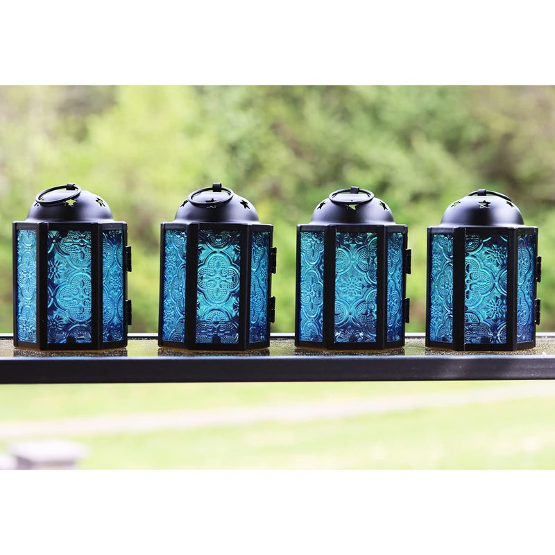 VELA LANTERNS Mini Moroccan Tea Light Candle Holder Lanterns â€“ 4.25" Small Decorative Lantern for Table or Hanging, Metal with Glass Panels â€“ Ramadan, Wedding, Home Decor, Assorted (Set of 6) - Image 5