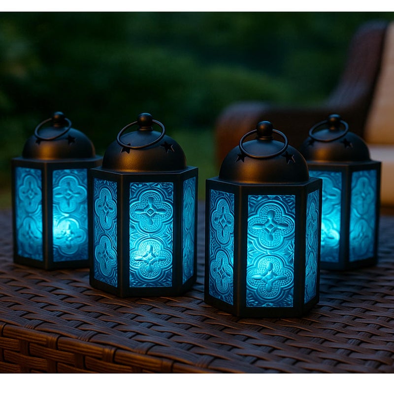 VELA LANTERNS Mini Moroccan Tea Light Candle Holder Lanterns â€“ 4.25" Small Decorative Lantern for Table or Hanging, Metal with Glass Panels â€“ Ramadan, Wedding, Home Decor, Assorted (Set of 6) - Image 2