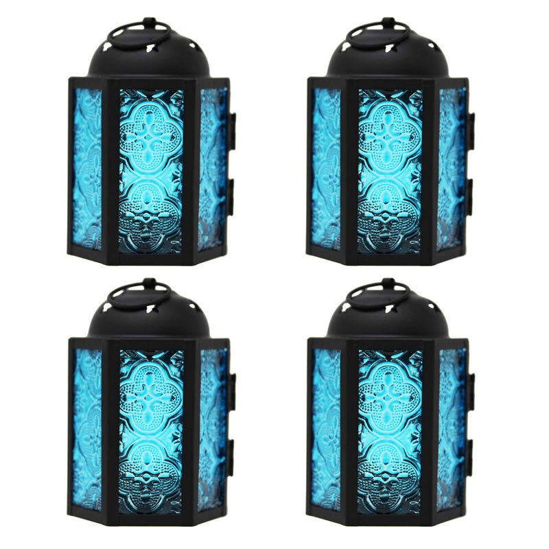VELA LANTERNS Mini Moroccan Tea Light Candle Holder Lanterns â€“ 4.25" Small Decorative Lantern for Table or Hanging, Metal with Glass Panels â€“ Ramadan, Wedding, Home Decor, Assorted (Set of 6) - Image 3