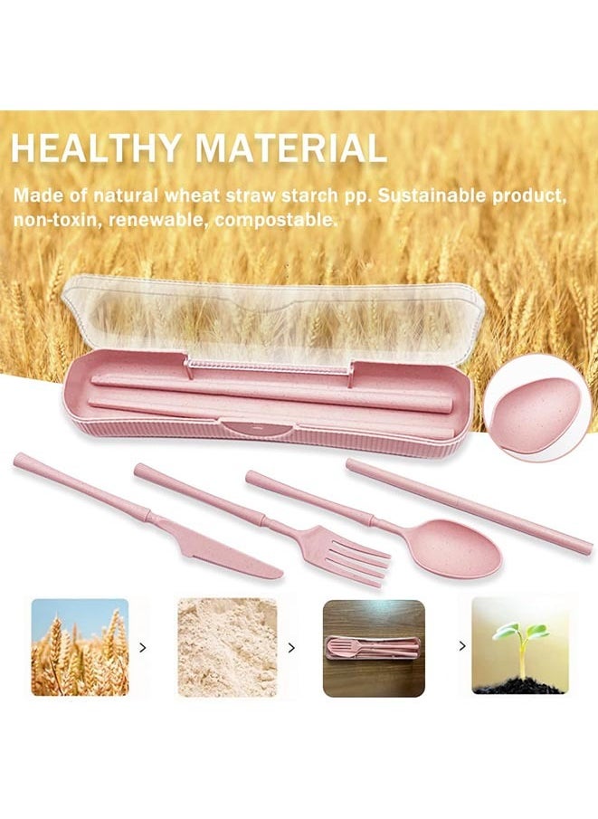 Muyixin Wheat Straw Utensils Set, 5 Sets Portable Lunch Box Cutlery Set, Reusable Silverware for Home, Picnic, Camping, Travel, Work or School Lunches  - Image 3