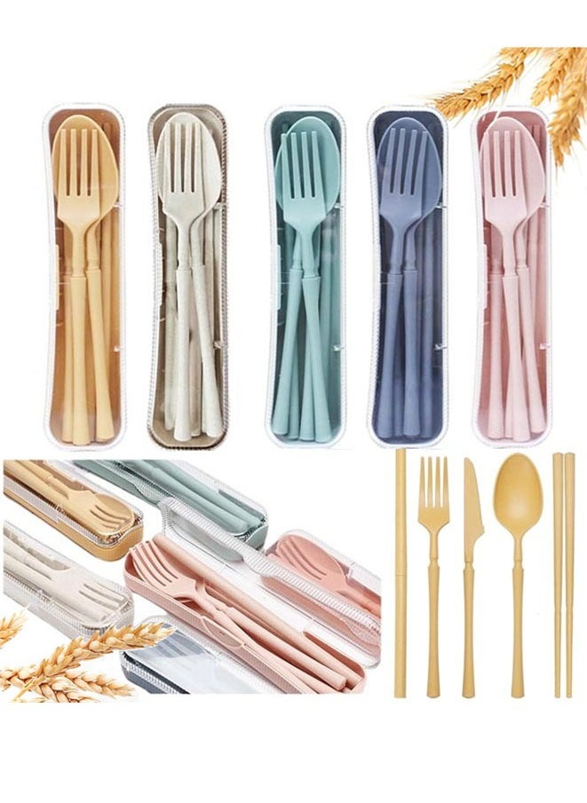 Muyixin Wheat Straw Utensils Set, 5 Sets Portable Lunch Box Cutlery Set, Reusable Silverware for Home, Picnic, Camping, Travel, Work or School Lunches  - Image 1