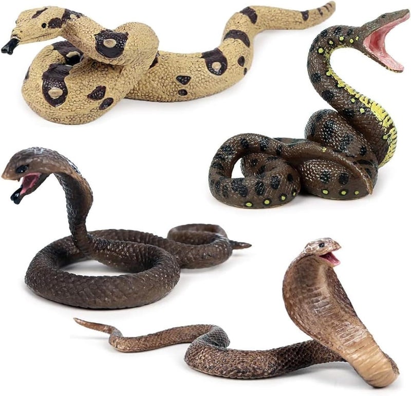 Excefore Carefully selected material Realistic Wild Life, 4Pcs Action Model Lifelike Snake Toy Figurines Prank Props Stress Relif Toys Educational Toys Birthday Gift for Kids Wet anti slip - Image 1