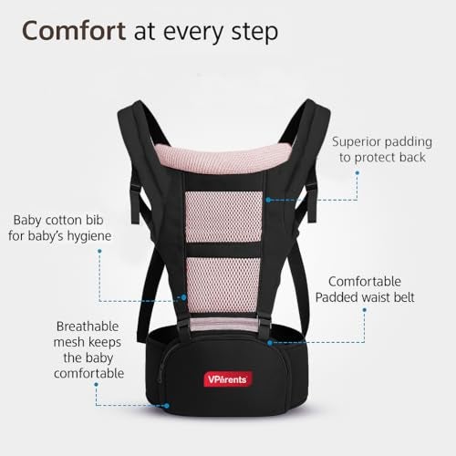 VParents Hip Seat Baby Carrier with 4 Carry Positions, Baby Carrier with Hip seat for 3 to 36 Months Baby, Adjustable New-Born to Toddler Carrier, Max Weight Up to 15 Kgs Royal(Black) - Image 2