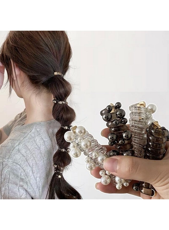 Zusaca Multicolor Spiral Hair Ties with Pearls - Telephone Cord Ponytail Holders for Braiding & Hair Management (Pack of 4) - Image 1