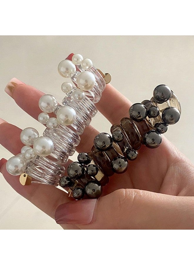 Zusaca Multicolor Spiral Hair Ties with Pearls - Telephone Cord Ponytail Holders for Braiding & Hair Management (Pack of 4) - Image 5