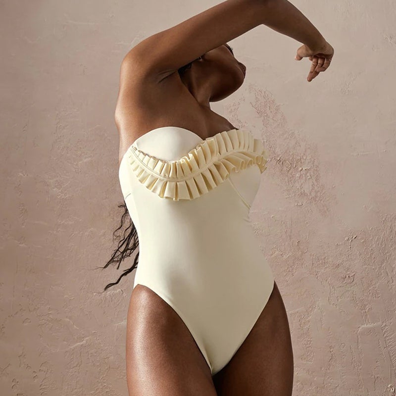 2024 New One-Piece Swimsuit Ruffled Pleated One-Shoulder One-Piece Swimsuit - Image 5