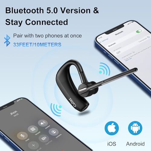 Callez Bluetooth Headset V50 Bluetooth Earpiece with CVC80 Dual Mic Noise Cancelling Wireless Headset for iPhone Android Cell Phone Trucker Business Office Work Clear Chat - Image 3
