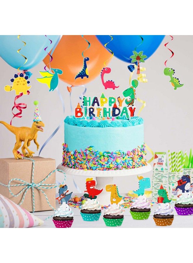 Tessco 193 Pcs Dinosaur Birthday Party Supplies Dinosaur Party Decorations Include Dino Paper Plates Cups Napkins Banner Straws Cutlery Tablecloth Cake Cupcake Toppers Hanging Swirls For Kids Boys Girls - Image 5