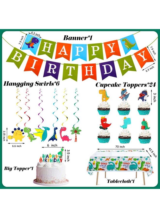Tessco 193 Pcs Dinosaur Birthday Party Supplies Dinosaur Party Decorations Include Dino Paper Plates Cups Napkins Banner Straws Cutlery Tablecloth Cake Cupcake Toppers Hanging Swirls For Kids Boys Girls - Image 4