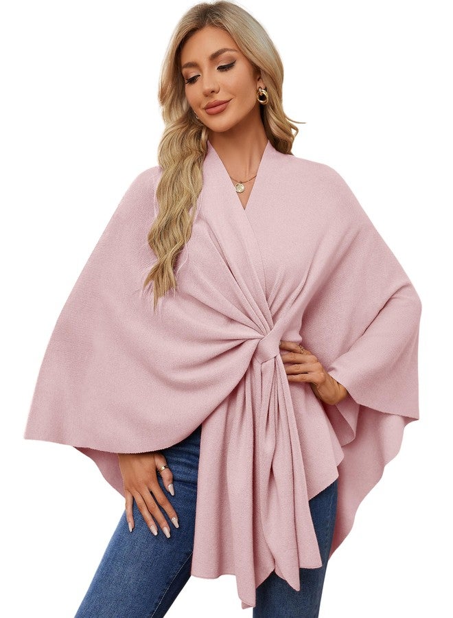 PULI Women's Elegant Shawl Wraps Soft Open Front Poncho Sweater for Spring Fall Winter pink - Image 1