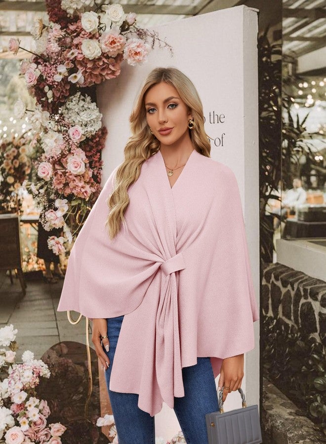 PULI Women's Elegant Shawl Wraps Soft Open Front Poncho Sweater for Spring Fall Winter pink - Image 3