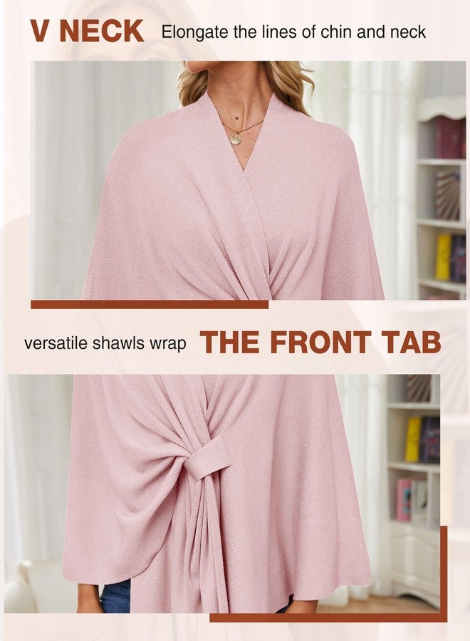 PULI Women's Elegant Shawl Wraps Soft Open Front Poncho Sweater for Spring Fall Winter pink - Image 5
