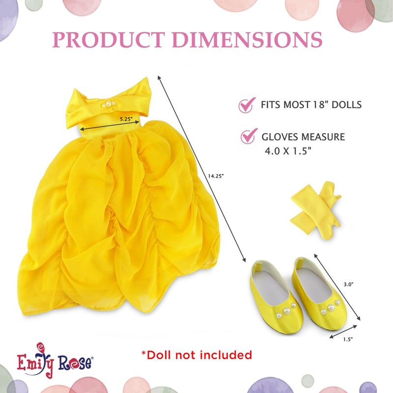 Emily Rose 18 Inch Doll Clothes - 3PC Yellow Princess Ball Gown with Matching Gloves & Shoes | 18" Doll Costume | American Girl & Our Generation Dolls Compatible - USA Brand - Image 5