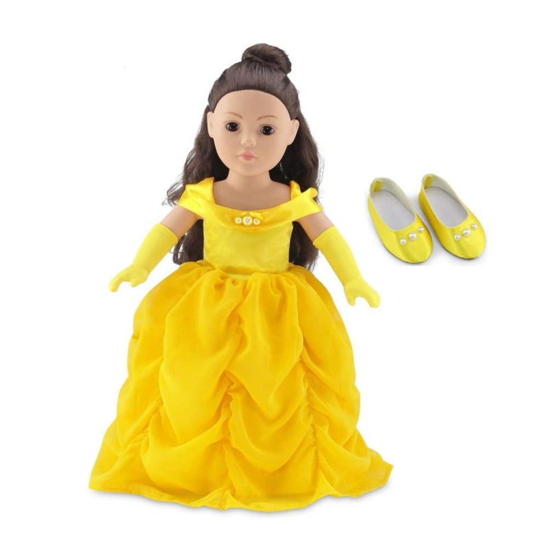 Emily Rose 18 Inch Doll Clothes - 3PC Yellow Princess Ball Gown with Matching Gloves & Shoes | 18" Doll Costume | American Girl & Our Generation Dolls Compatible - USA Brand - Image 1