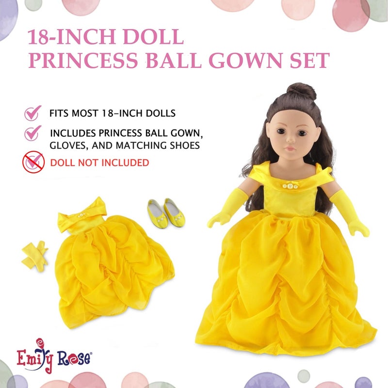 Emily Rose 18 Inch Doll Clothes - 3PC Yellow Princess Ball Gown with Matching Gloves & Shoes | 18" Doll Costume | American Girl & Our Generation Dolls Compatible - USA Brand - Image 3