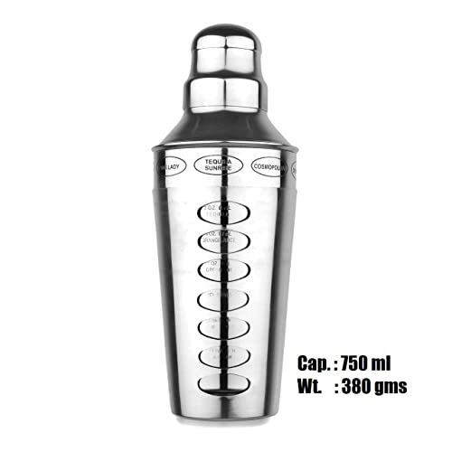 Steren Impex | Stainless Steel 8 Drink Recipe Guide Cocktail Shaker with Strainer - 750 ml - Image 2