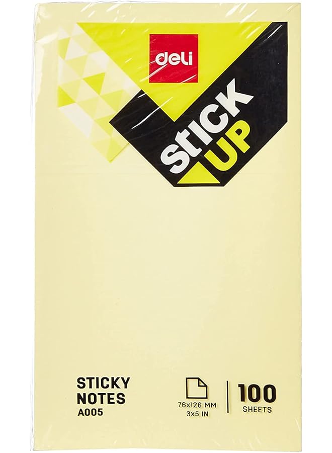 Deli Stick Up Sticky Notes 76X126Mm 100 Sheets Yellow - Image 1