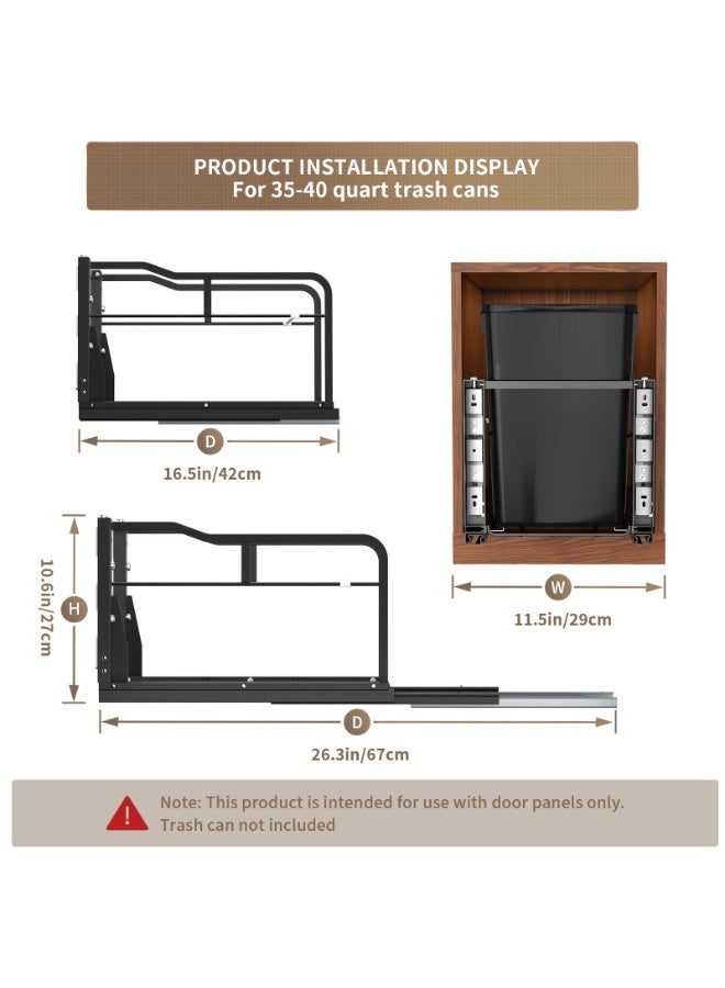 Rebound Trash Can Slide Under Cabinet No Handle - Upgrade Flat Wire black 41D×29W×27H cm Not Included Can - Image 3