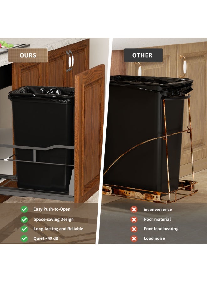 Rebound Trash Can Slide Under Cabinet No Handle - Upgrade Flat Wire black 41D×29W×27H cm Not Included Can - Image 5