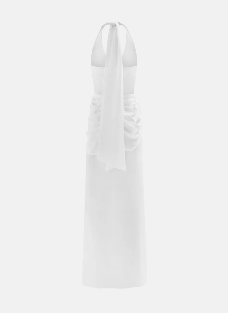Lichi  Satin maxi dress with collar ribbons and drapery for Women | Best Price UAE