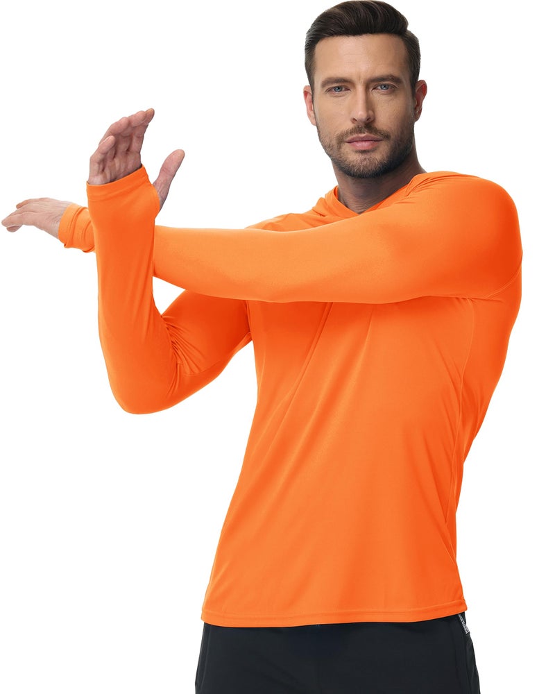 Boladeci Sun Hoodie Mens Fishing Hoodies SPF Shirts Swim Shirt UV Protection Clothing Long Sleeve Summer Rash Guard UV Shirts Orange L - Image 2