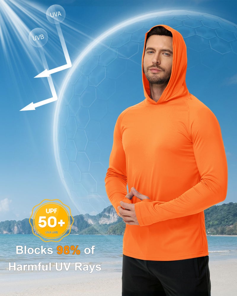 Boladeci Sun Hoodie Mens Fishing Hoodies SPF Shirts Swim Shirt UV Protection Clothing Long Sleeve Summer Rash Guard UV Shirts Orange L - Image 3