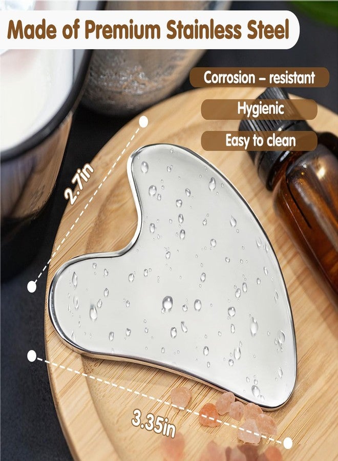 Flagest Stainless Steel Gua Sha Facial Tools - Face Massage Tools - Smooth Sturdy Metal Guasha Tool for Face Body Reduce Puffiness - Massage Scraper Heart Shape (Silver) - Image 2