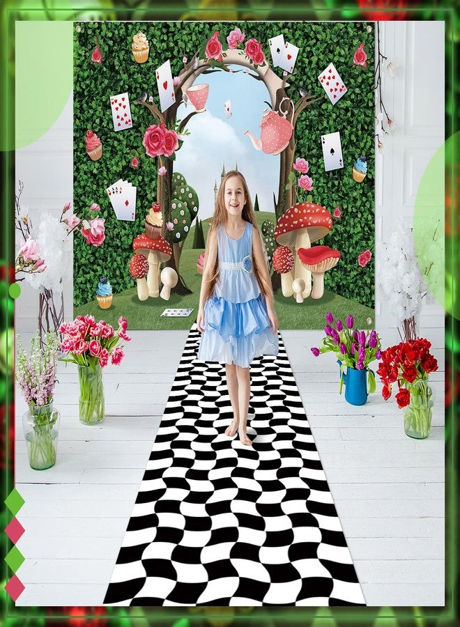 Mindsoft مجموعة ديكور حفلات أرض العجائب من قطعتين من Mindsoft، خلفية تصوير كبيرة بتصميم أرض العجائب، مفرش أسود وأبيض بنقشة مربعات، خلفية لحفلات شاي الهالوين، ديكور قلعة الفطر، ديكور أميرة، دعامة تصوير لحفلات أعياد الميلاد وحفلات استقبال المولود. - Image 5