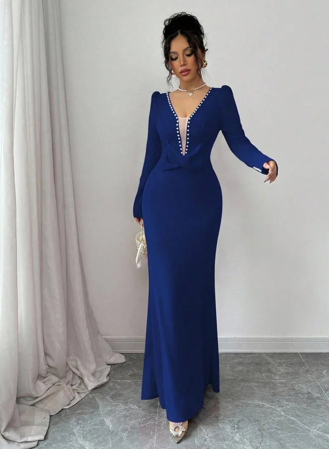 تايك تو فستان طويل بخصر ضيق مزين باللؤلؤ الصناعي