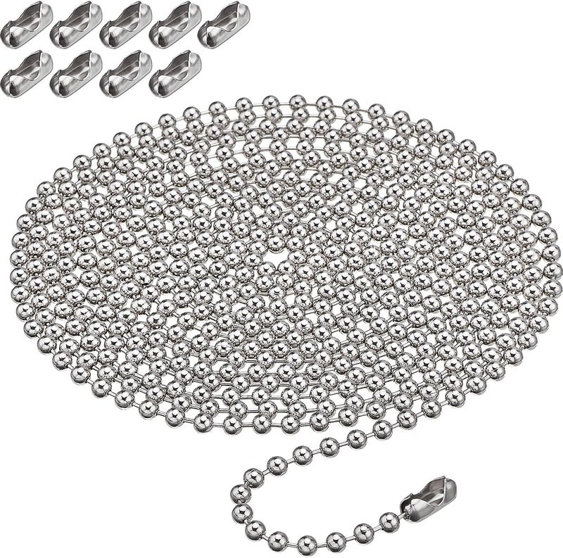 Shappy 10 Feets Beaded Ball Pull Chain Extension Roller Shade Bead Chain Extender with 10 Pieces Matching Connector for Window Blind Vertical Replacement (4.5 mm,Silver) - Image 1
