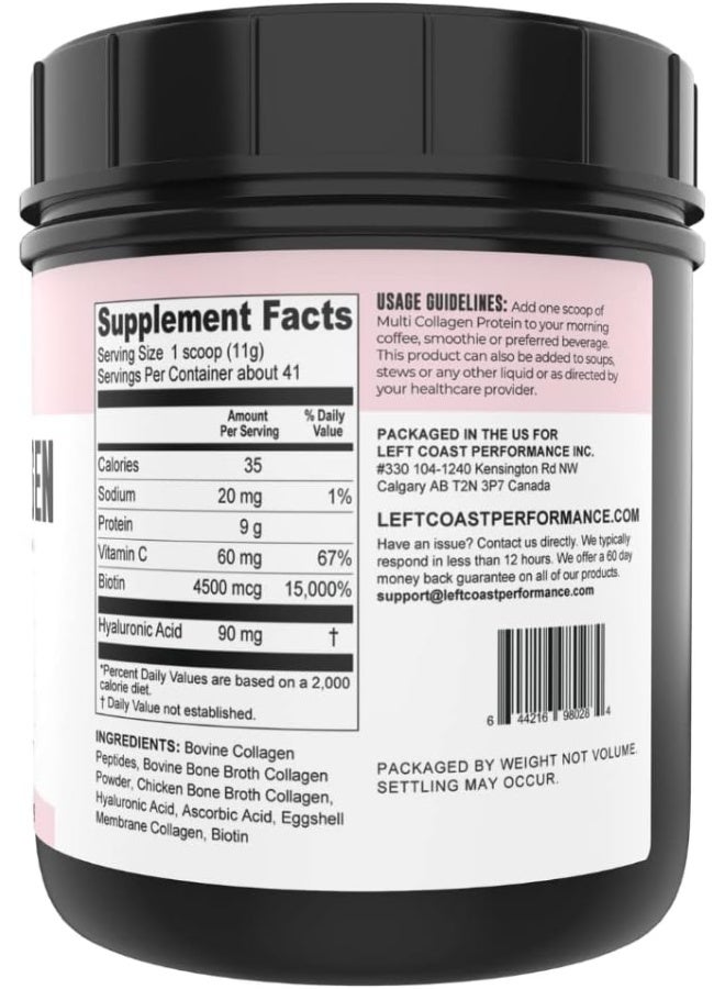 Left Coast Performance Collagen with Biotin, Hyaluronic Acid, Vitamin C (0.5kg Powder) Hydrolyzed Multi Collagen Peptide Protein (Types I, II, III, V, X). Collagen for Hair, Skin, Nails. Collagen Supplement for Women, Men - Image 2