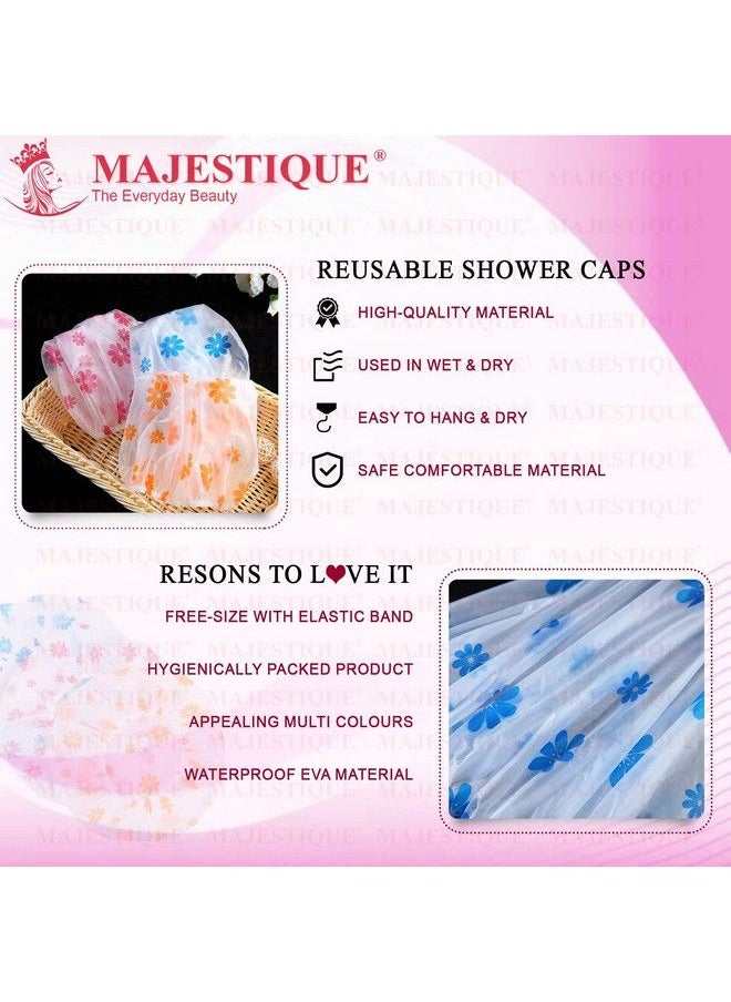 MAJESTIQUE 3Pcs Shower Cap For Women Ideal For All Hair Lengths And Thicknesses Reusable Waterproof And Washable Perfect Hair Cap For Bathing Durable Hair Cap Beautiful Style And Color  - Image 4