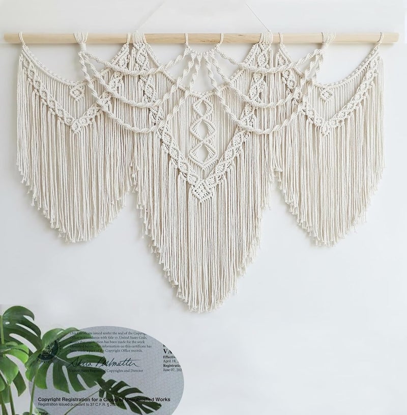 Achart Macrame Wall Hanging Large- Boho Wall Decor- large wall art- Wall Decor Living Room- Macrame Tapestry Boho Decor for Bedroom (Beige-Fringe) - Image 4