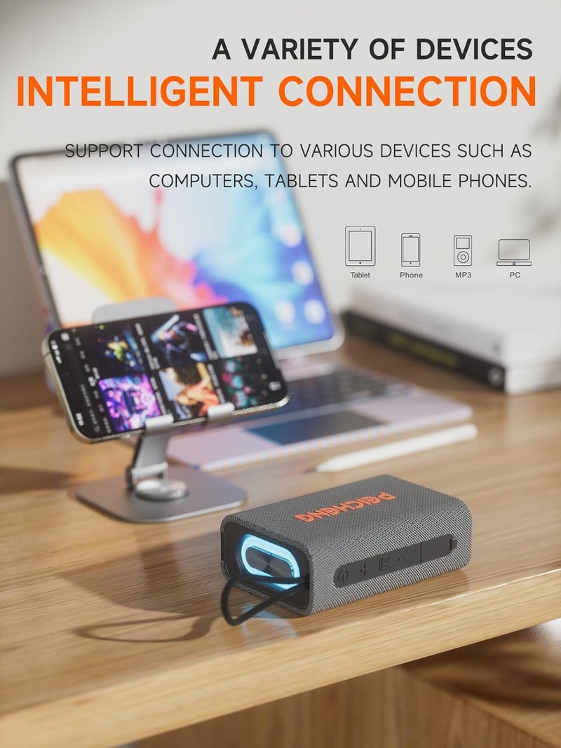 PEICHENG Speaker, Portable Wireless Bluetooth Speakers, Waterproof Shower Loud Stereo Sound with RGB Lights TWS Long Playtime for Home/Party/Outdoor, Electronic Gadgets, (1PCS, Grey) - Image 4