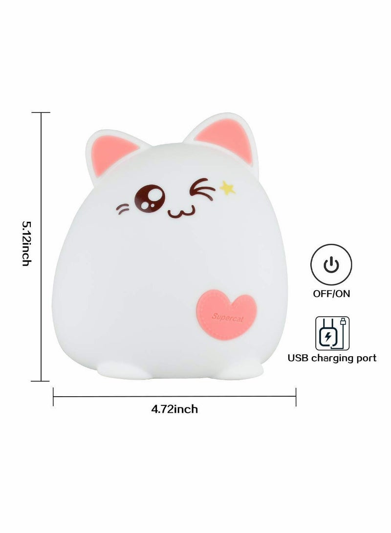 SYOSI Night Light for Kids, Soft Silicone Baby Night Light with Touch Sensor, Bedside Lamps with Quick USB Charging Port, 7 Colors Change Little Kitten Lights, Animal Shape Night Light Lamp  - Image 4