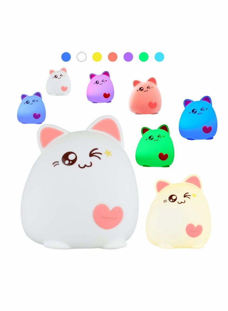 SYOSI Night Light for Kids, Soft Silicone Baby Night Light with Touch Sensor, Bedside Lamps with Quick USB Charging Port, 7 Colors Change Little Kitten Lights, Animal Shape Night Light Lamp  - Image 3