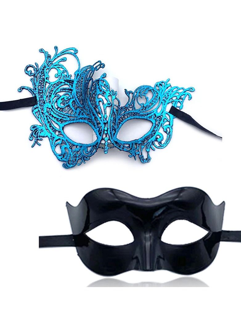 2 Pieces  Masquerade Masks Mysterious Face Venetian Eyemask for Carnival Party Costume Ball, - Image 1
