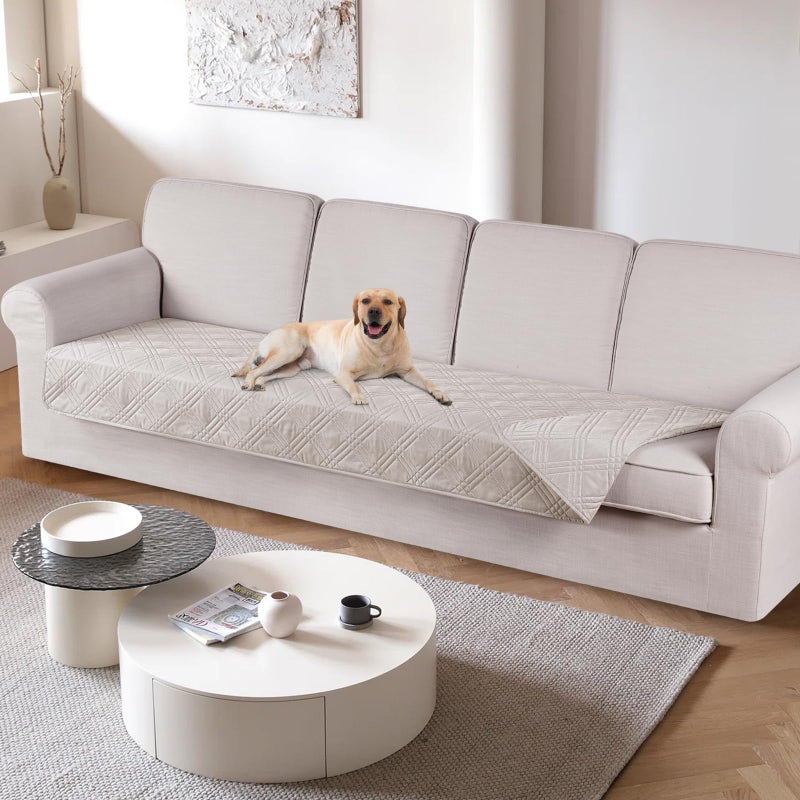 TAOCOCO 100 Waterproof Couch Cushion Cover Reversible Sofa Seat Cover for Dogs Pets Chaise Couch Cover for Sectional Sofa U Shape Couch Furniture Protector Sofa SlipcoverOversized Sofa Cream