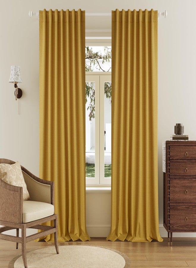 DUALIFE Yellow Blackout Curtains 102 Inch Length 2 Panels Set for Living Room Bedroom Rod&Back Tab Thermal Insulated 100% Black Out Linen Drapes Room Darkening Window Curtains 72" x 102" - Image 1