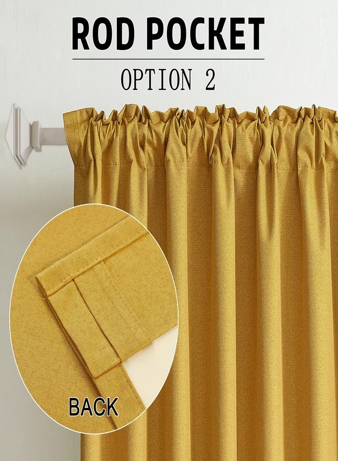 DUALIFE Yellow Blackout Curtains 102 Inch Length 2 Panels Set for Living Room Bedroom Rod&Back Tab Thermal Insulated 100% Black Out Linen Drapes Room Darkening Window Curtains 72" x 102" - Image 5