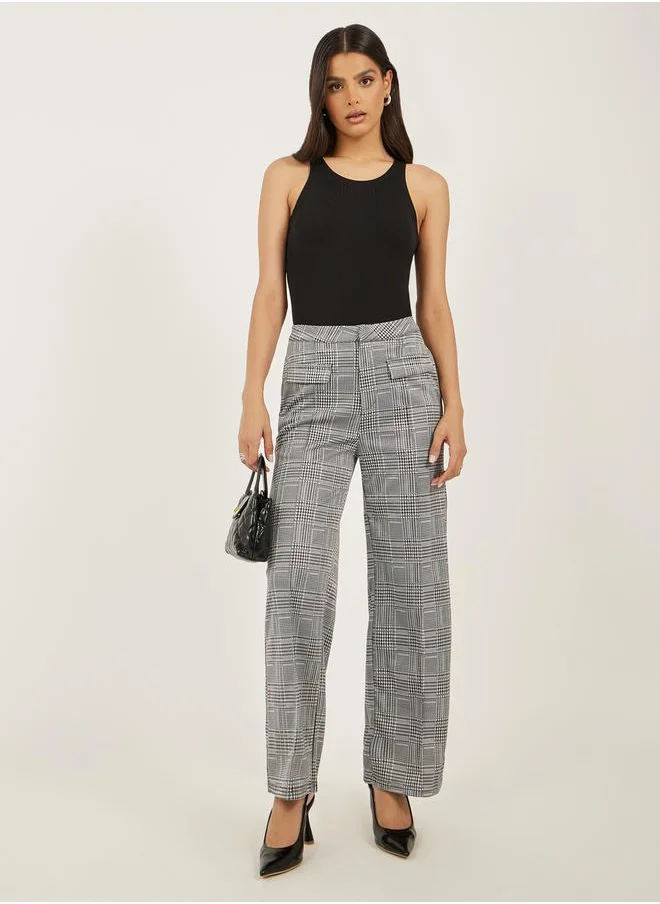 لوكس ويف Mid Rise Checked Wide Leg Pants with Flap Detail by Styli