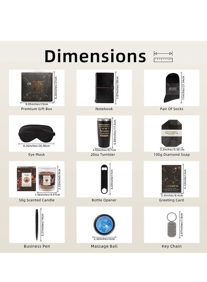 XiuWoo Set of 12 gift set for men, fluffy blanket, stainless steel thermos mug, scented candle, sleep mask, funny socks, bath sponge, keychain, ideal for gentlemen, father, husband, brother, black - Image 2