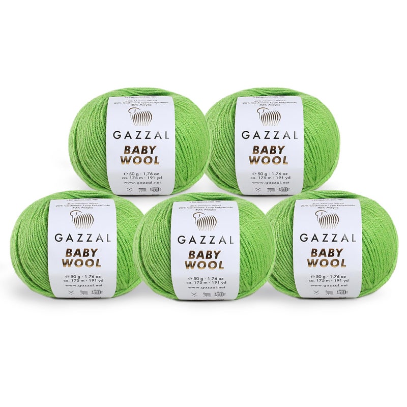 Gazzal 5 Pack Gazzal Baby Wool 176 Oz 50g 191 Yards 175m Fine Baby Yarn 40 Lana Merino 20 Cashmere Type Polyamide Green 821