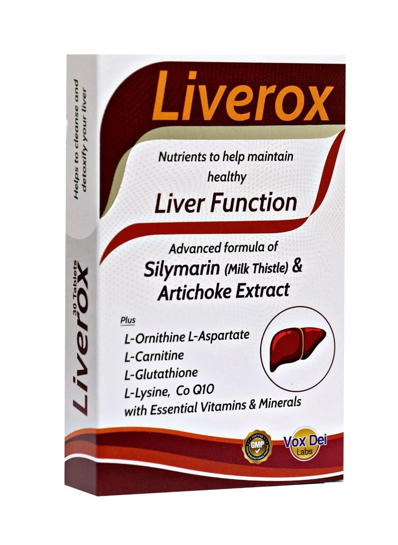 Vox Dei Labs Liverox Tablets - Advanced Liver Detox & Support Formula with Silymarin, Artichoke Extract, Amino Acids, Co-Q10, Vitamins & Minerals | 30 Tablets  - Image 1