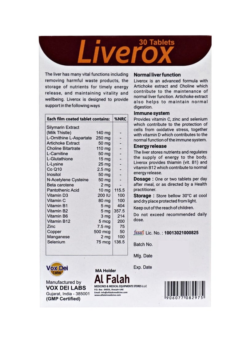 Vox Dei Labs Liverox Tablets - Advanced Liver Detox & Support Formula with Silymarin, Artichoke Extract, Amino Acids, Co-Q10, Vitamins & Minerals | 30 Tablets  - Image 2