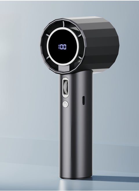 100-speed High-speed Handheld Fan USB Mini Portable Charging Turbo Small Fan Digital Display Desktop Fan Black