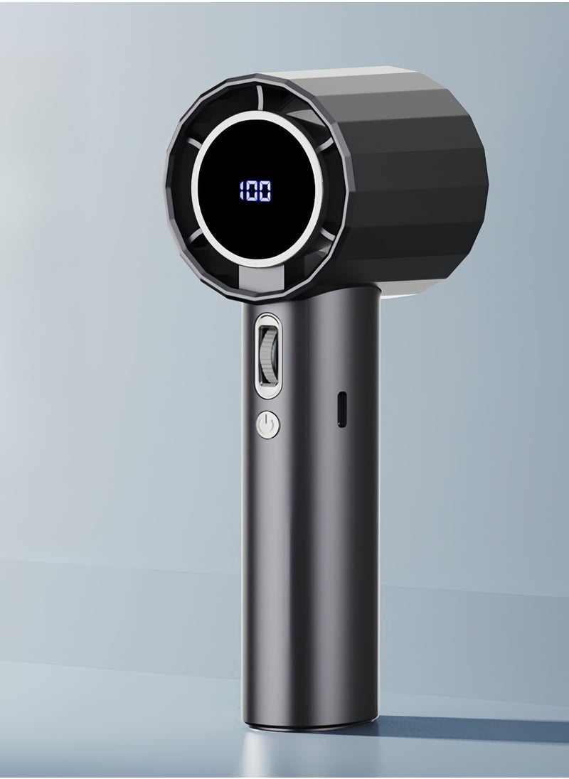 beteno - 100-speed High-speed Handheld Fan USB Mini Portable Charging Turbo Small Fan Digital Display Desktop Fan Black - Image 1
