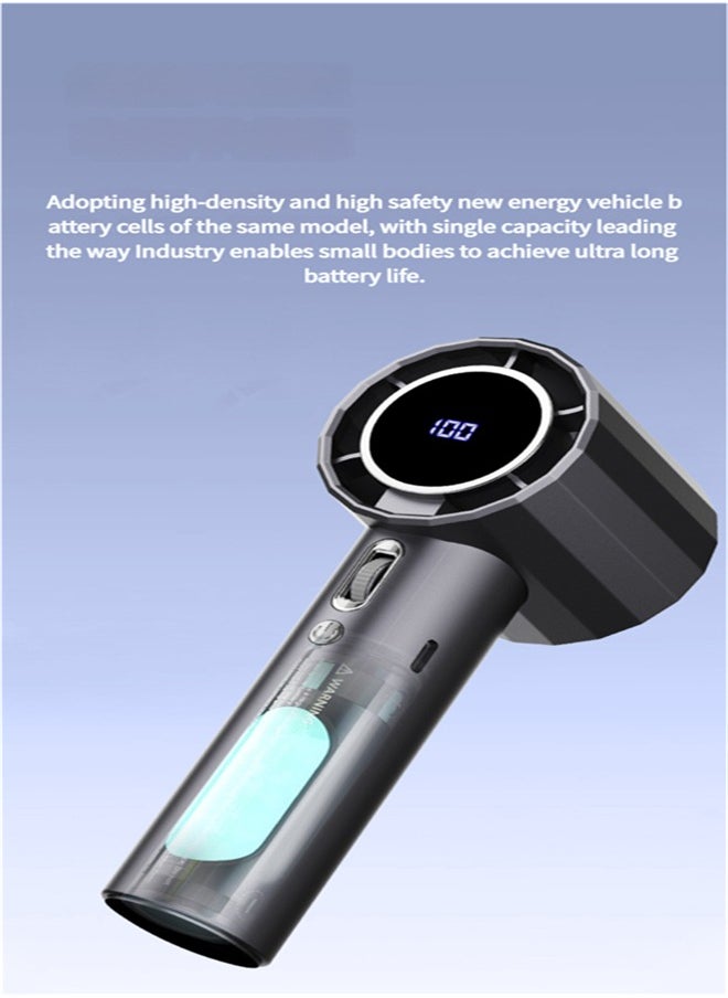 beteno - 100-speed High-speed Handheld Fan USB Mini Portable Charging Turbo Small Fan Digital Display Desktop Fan Black - Image 1