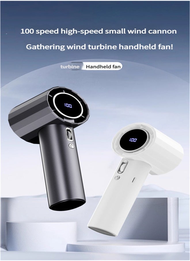 beteno - 100-speed High-speed Handheld Fan USB Mini Portable Charging Turbo Small Fan Digital Display Desktop Fan Black - Image 1